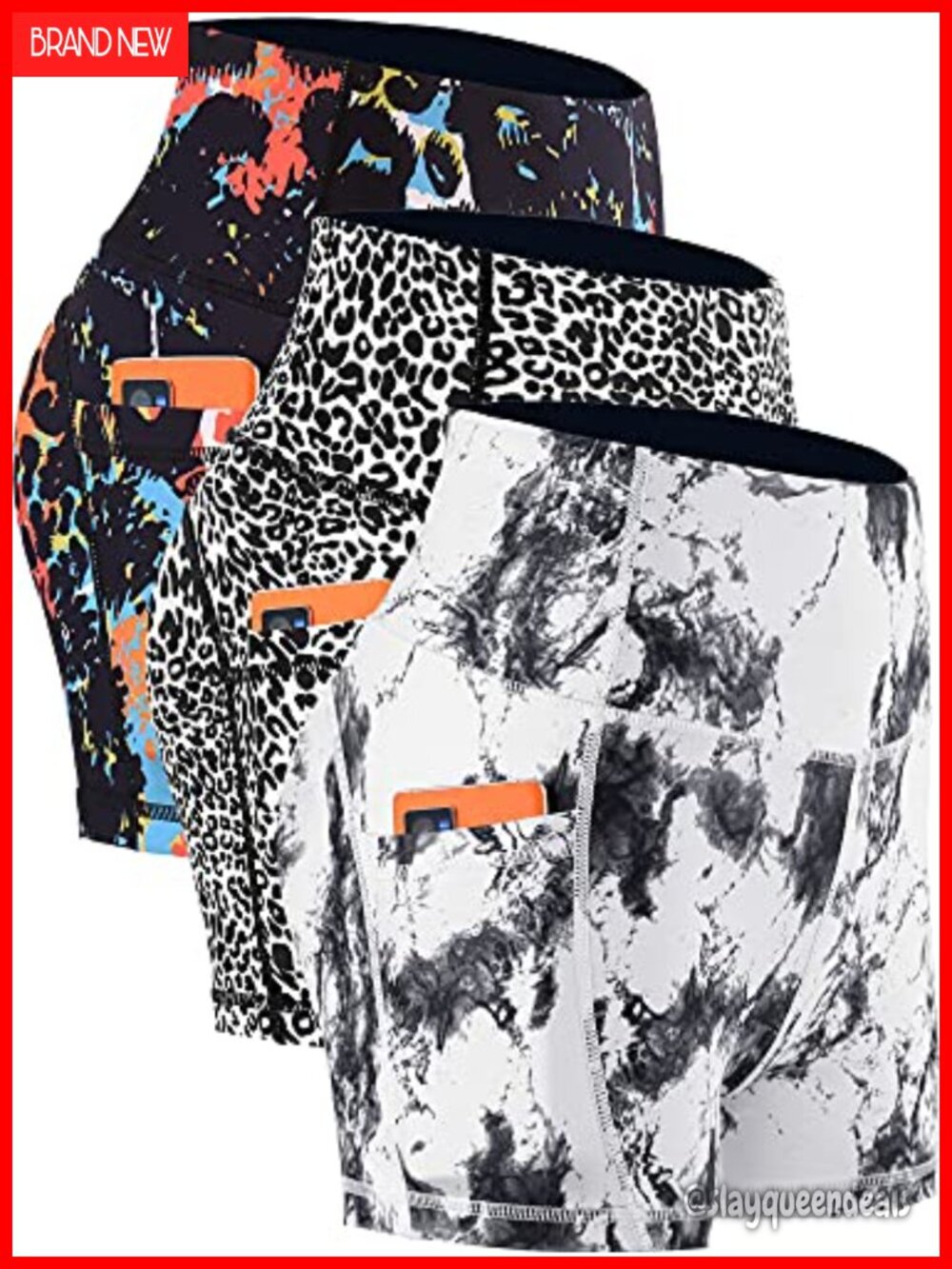 High Waist Athletic Shorts with Deep Pockets Compression Stretch